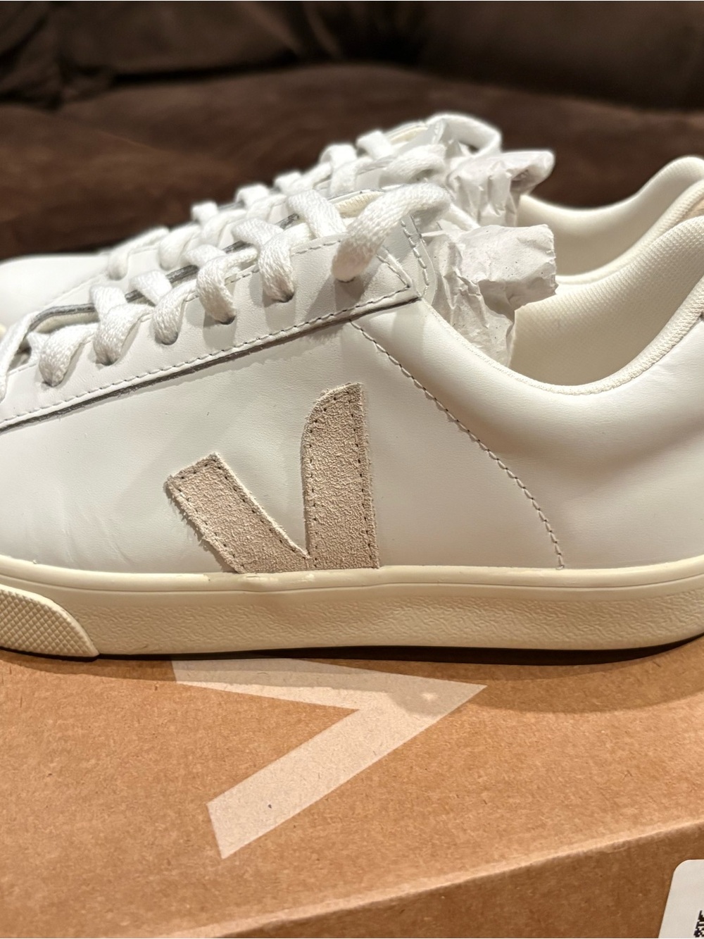 Veja White Leather Sneakers with Cream 'V' Accent